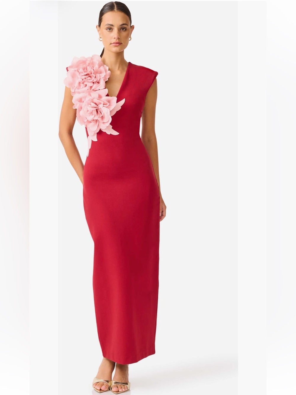 elliatt zahara red & pink 3d flower detail maxi gown dress size large NEW - Picture 5 of 17